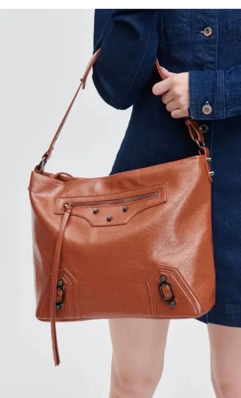 Urban Expressions Yolanda Vegan Moto Slouchy Shoulder Bag Tan
